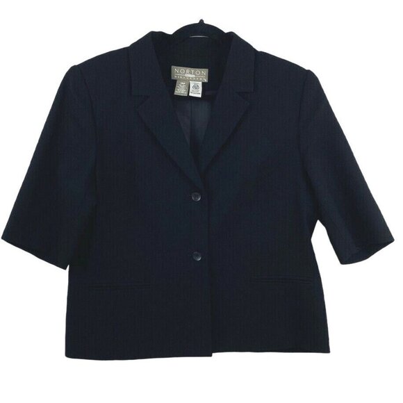 Norton McNaughton 100% Pure New Wool Blazer Suit Jacket Size 14P Career Black - Picture 1 of 6